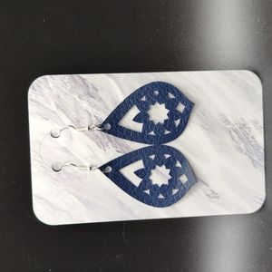Blue faux leather earrings